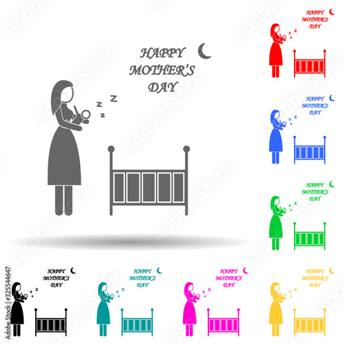 mother puts the child multi color style icon. Simple glyph, flat vector of mother's day icons for ui and ux, website or mobile application