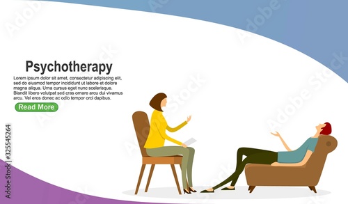 Psychotherapy. Woman psychologist with tangled and untangled brain metaphor, society psychiatry concept vector illustration