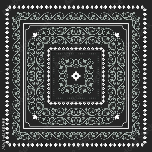 Square frame set template. Bandana with vintage ornament