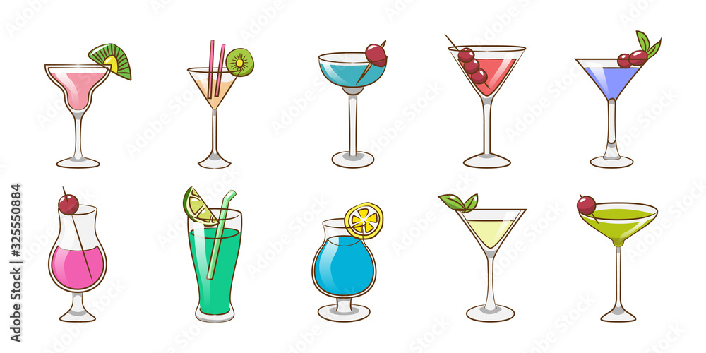 cocktail vector set collection graphic clipart design Stock Vector