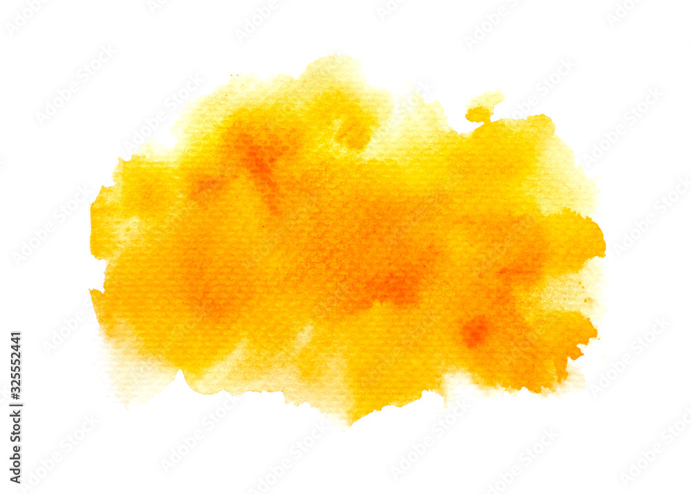 yellow splash of paint watercolor on paper.