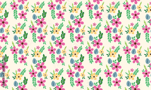 Pink rose flower pattern background for Easter, with floral and egg design.