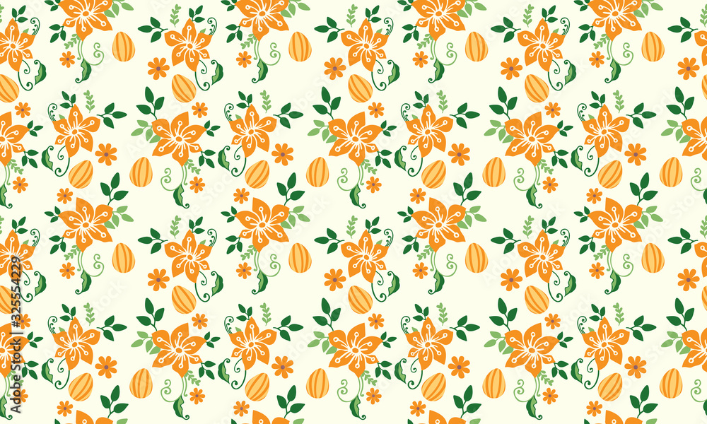 Leaf and floral pattern background for Easter, with unique drawing of floral and egg. Leaf and floral pattern background for Easter, with unique drawing of floral and egg.
