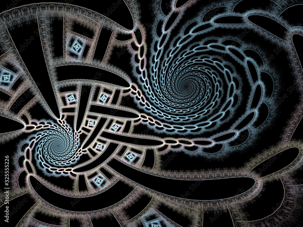 Abstract fractal spiral background, computer-generated illustration.