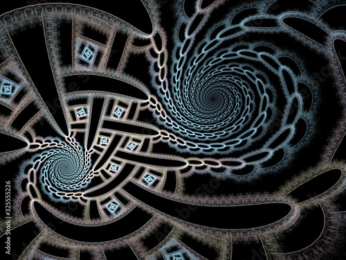 Abstract fractal spiral background, computer-generated illustration.