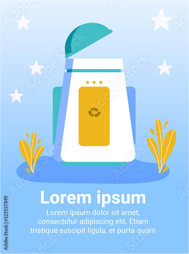 Vertical Text Banner with Smart Recycle Trash Can. Mobile Online Shop Application Advertising Eco Friendly High Technological Equipment for Recycling Garbage. Waste Segregate. Vector Flat Illustration