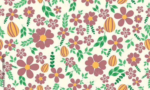 Wallpaper Mural Decorative of Easter egg pattern background, with leaf flower seamless drawing. Torontodigital.ca
