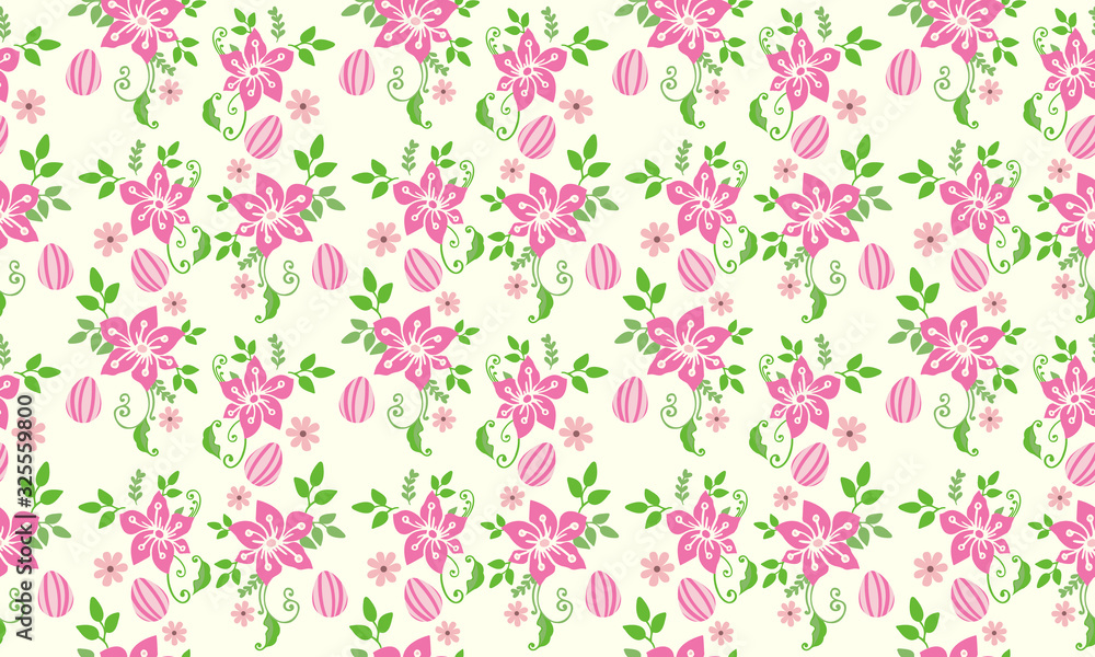 Seamless Easter egg pattern background, with leaf and floral design. Seamless Easter egg pattern background, with leaf and floral design.