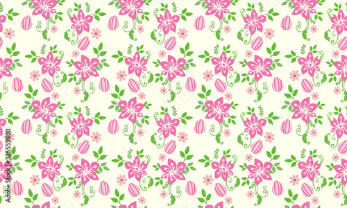 Seamless Easter egg pattern background, with leaf and floral design.