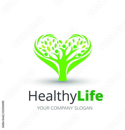 people Healthy Life, fitness, heath care with love Logo template vector icon, 