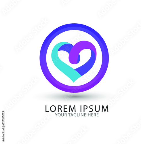 Heart vector symbol. Valentines day ribbon logotype. Abstract line medical health logo icon design.