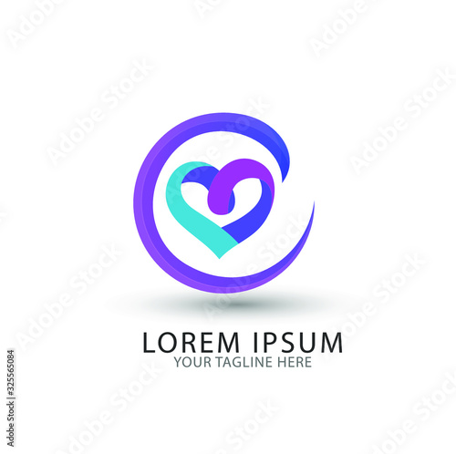 Heart vector symbol. Valentines day ribbon logotype. Abstract line medical health logo icon design.