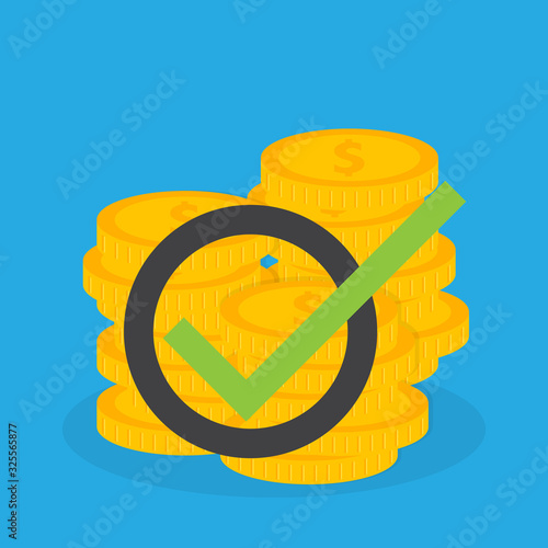 business finance investment with gold coin the concept of growing and check mark