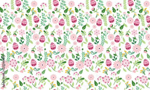 Seamless Easter egg pattern background, with antique design of leaf and flower.