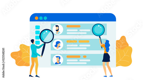 Private Life Intrusion Flat Vector Illustration. Man and Woman with Magnifying Glasses Cartoon Characters. People with Magnifier Studying Confidential Correspondence. Target Marketing, CRM