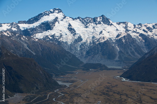 Aerial view of Hooker Valley in Mount Cook National Park on South Island of New Zealand © kstipek