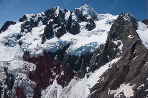 Aerial view of mountains in Mount Cook National Park on South Island of New Zealand