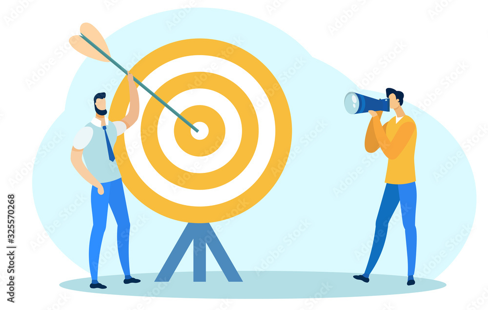 Man Holding Arrow and Standing near Big Target Flat Cartoon Vector Illustration. Man Photographer Taking Worker Photo. Goal Achievement. Target Marketing. Shooting with Bow. Hitting Bullseye. Man Holding Arrow and Standing near Big Target Flat Cartoon Vector Illustration. Man Photographer Taking Worker Photo. Goal Achievement. Target Marketing. Shooting with Bow. Hitting Bullseye.