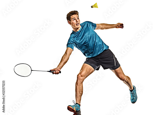 Badminton player young man isolated white background © snaptitude