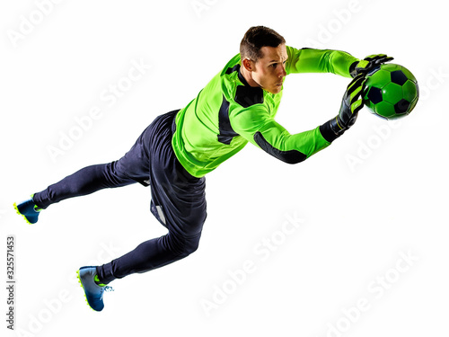 soccer player goalkeeper man silhouette shadow isolated white background