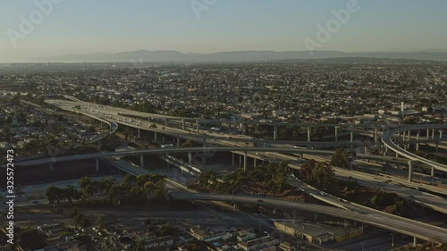 Los Angeles Aerial v253 Panoramic cityscape view rotating west to east with freeway interchange in forefront - October 2019 photo