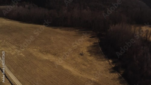 Anamorphic aerial footage of country side on a sunny day