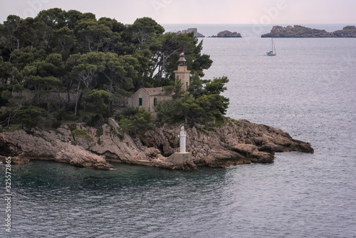 The Daksa Lighthouse on the island of Daska, Dubrovnik, Croatia.