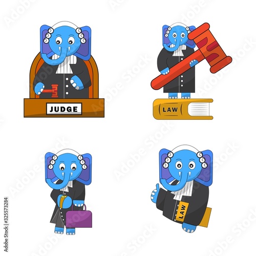 Elephant judge mascot. Justice and law concept