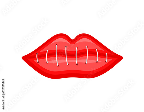 Sewing of mouth. Sexual harassment, Stop violence against women. Workplace bullying concept ideas. Vector illustration isolated on white background.