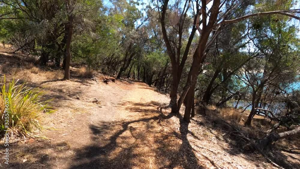 rugged bush walking track and its view of the natural landscape at Boronia beach in Hobart, Tasmania rugged bush walking track and its view of the natural landscape at Boronia beach in Hobart, Tasmania
