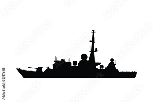 Battle ship silhouette vector, military transportation