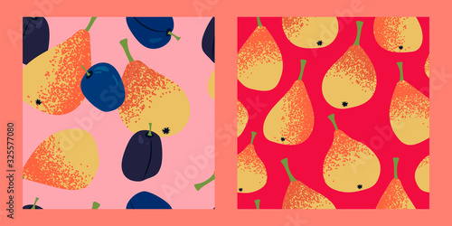 two patterns with pears and plums