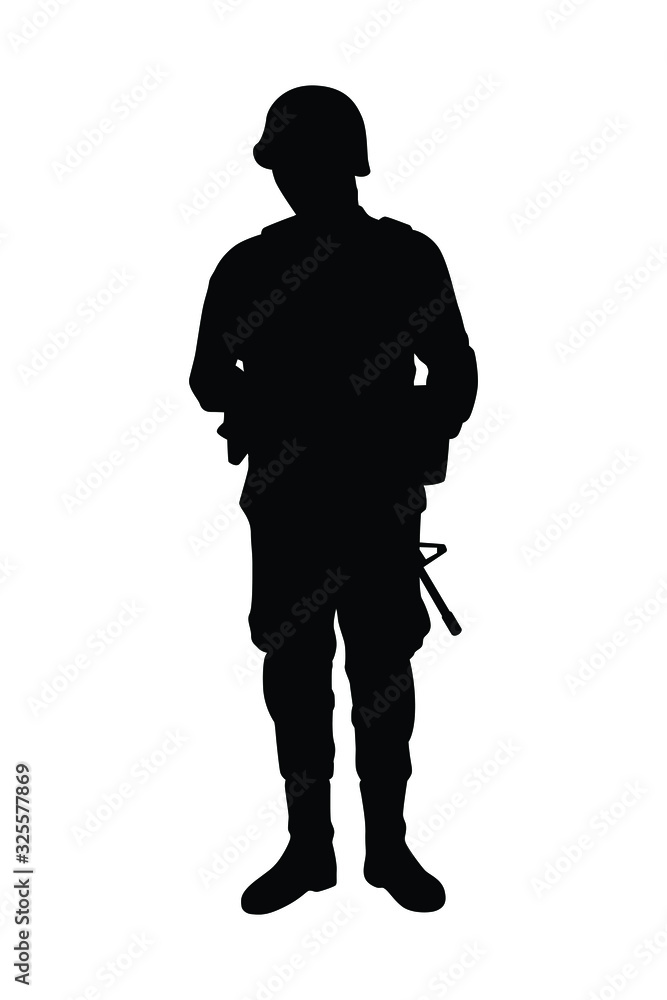 Standing soldier with weapon silhouette vector