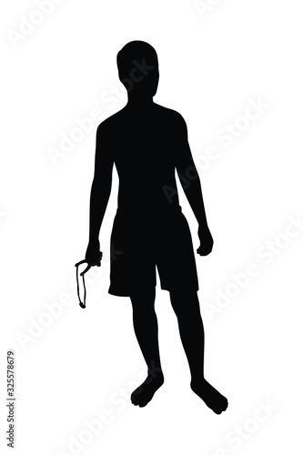 Asia young man with catapult silhouette vector