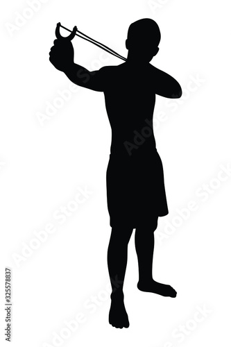 Asia young man with catapult silhouette vector