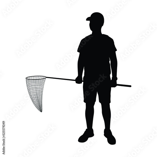Young man with net silhouette vector
