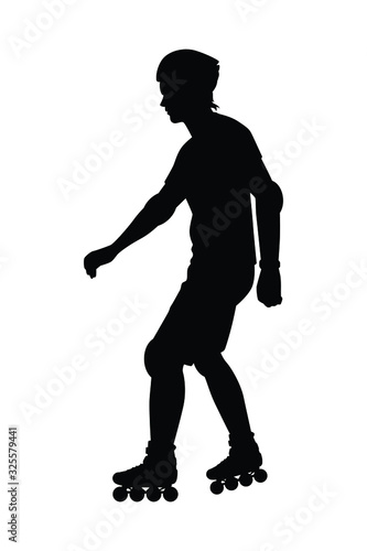 Roller skating young man silhouette vector