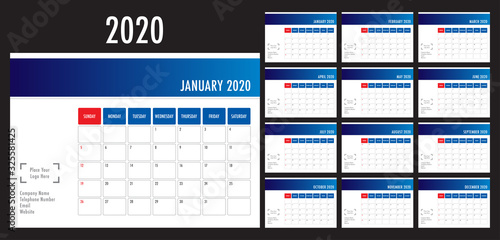 Year 2020 desk calendar vector illustration