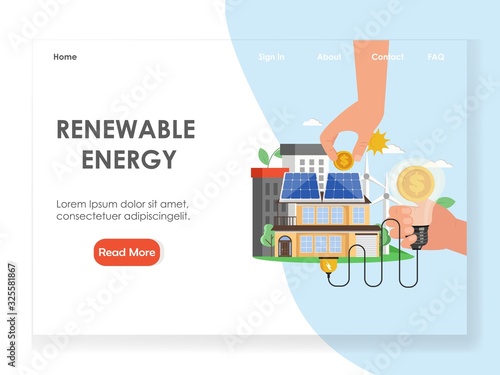 Renewable energy vector website landing page design template