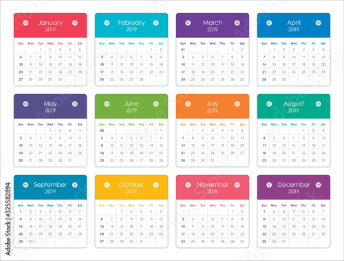 Year 2020 monthly calendar vector illustration