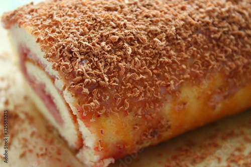 Biscuit roll chocolate crumb, great design for any purposes. Homemade cooking. Delicious cake. Fresh food. Delicious chocolate pie. Diet food.