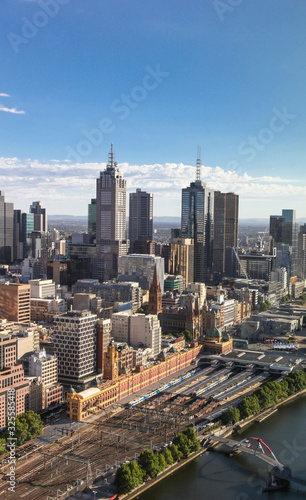 Melbourne cityscape from elevated view from southbank. © jeayesy