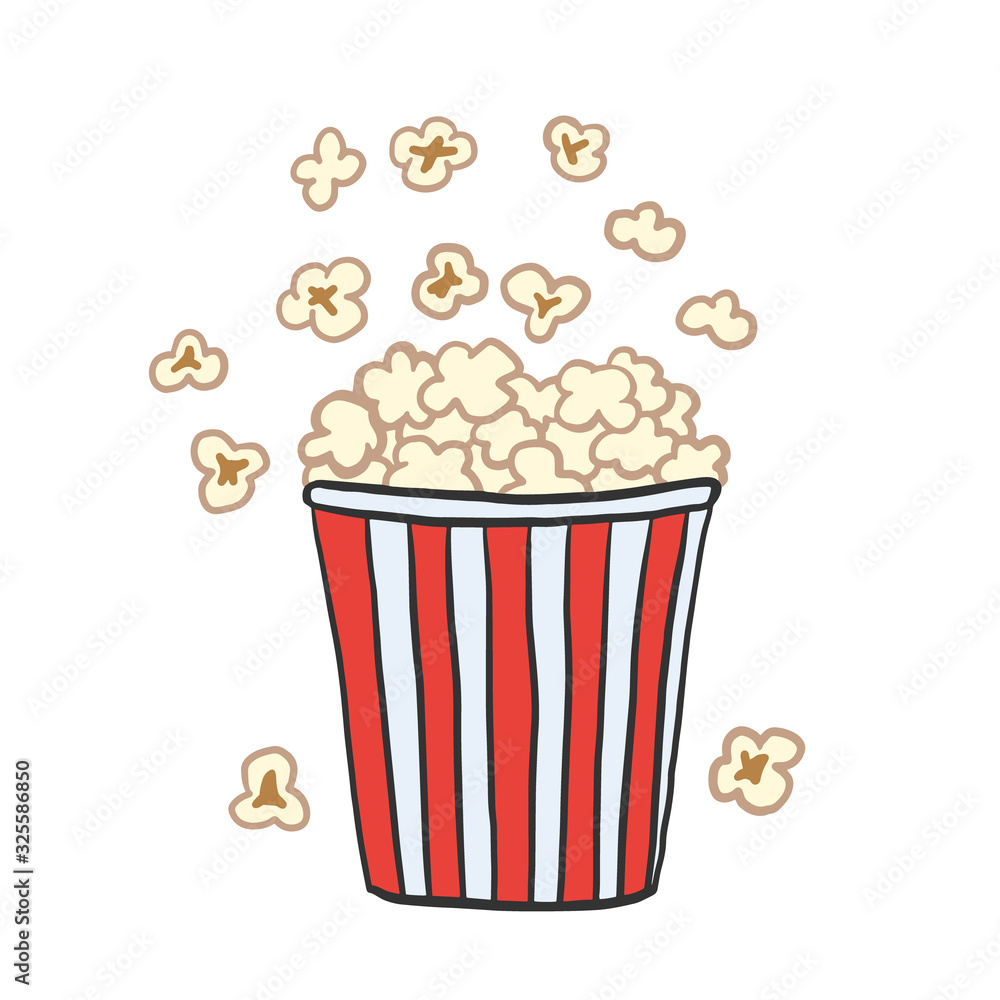 Popcorn. Vector color illustration in cartoon style. Drawing popcorn.