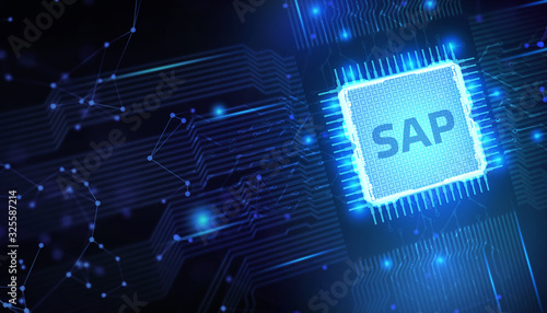 SAP System Software Automation concept on virtual screen data center. Business, modern technology, internet and networking concept