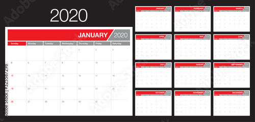 Year 2020 desk calendar vector illustration