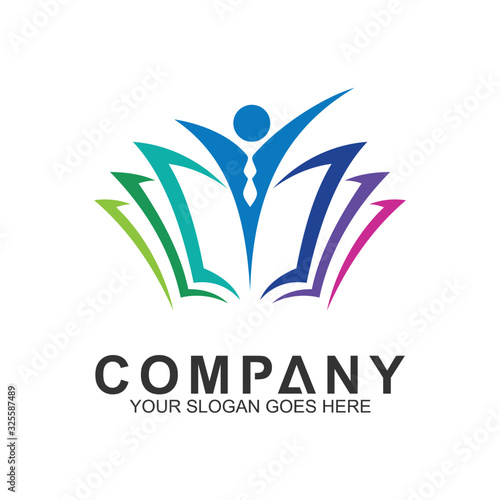 education logo template, success and happy student vector icon