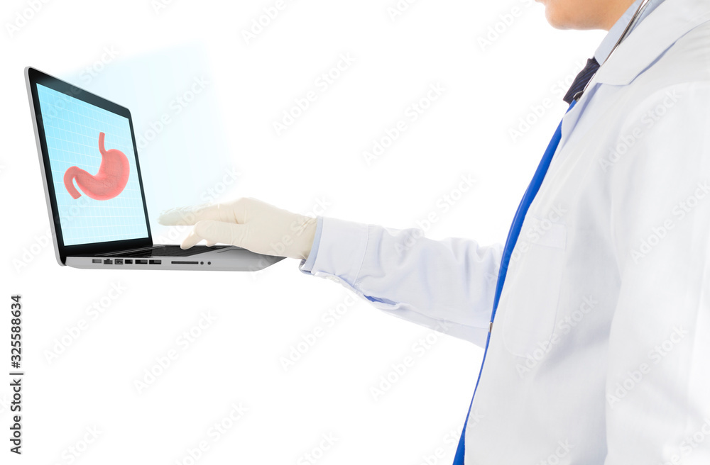 doctor check 3D organ stomach in computer , concept gastric ulcer doctor check 3D organ stomach in computer , concept gastric ulcer