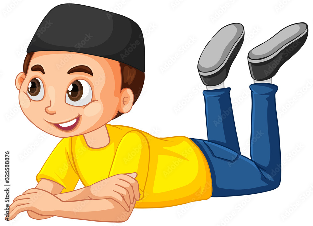 Muslim boy in yellow shirt on isolated background Muslim boy in yellow shirt on isolated background