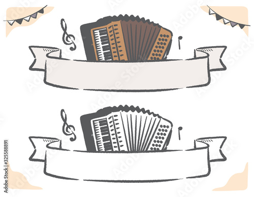 楽器のイラストを使った、音楽がテーマのラベル、バナー素材