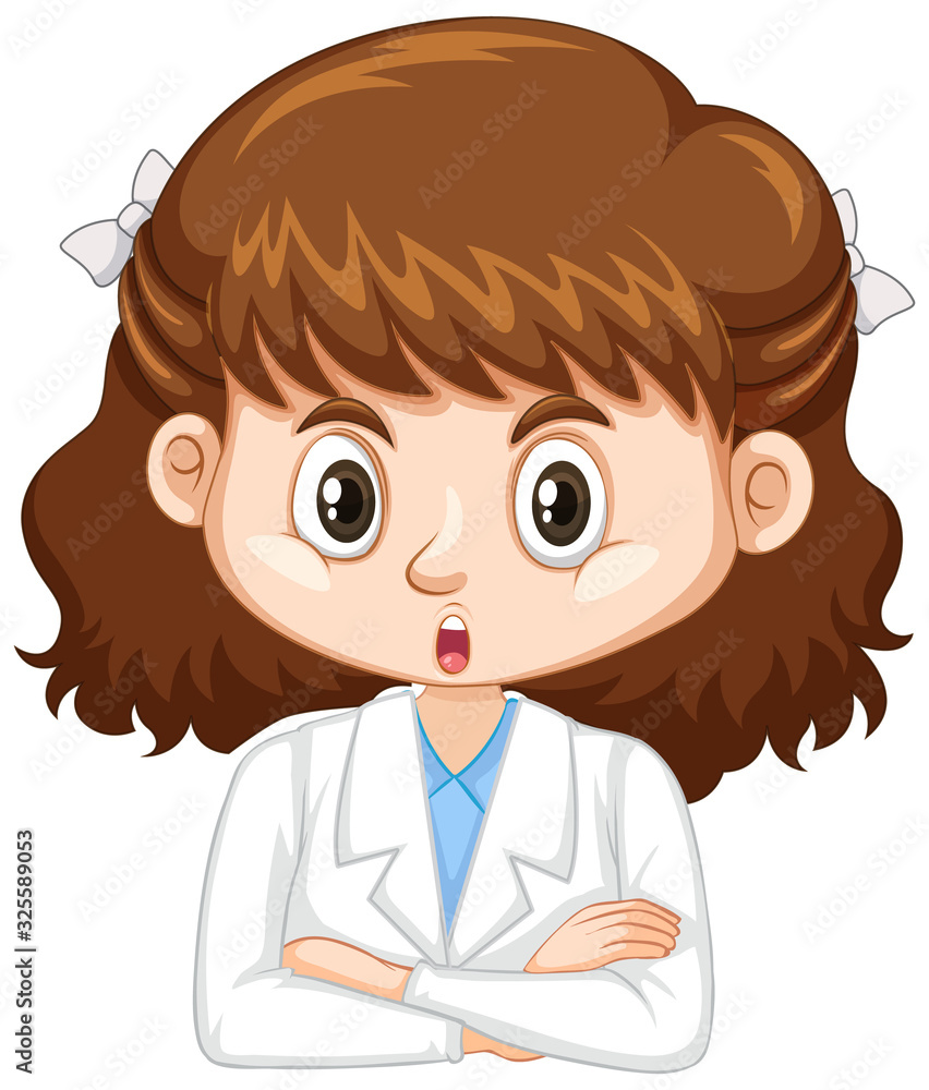 Cute girl in science gown on white background Cute girl in science gown on white background